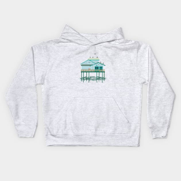 House on the Pier Pixel Art Kids Hoodie by toffany's